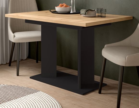 Esstisch Anton in Artisan Eiche und schwarz K�chentisch ausziehbar 120 - 160 x 80 cm