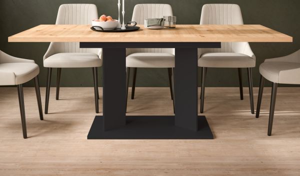 Esstisch Anton in Artisan Eiche und schwarz Tisch ausziehbar 150 - 190 x 90 cm