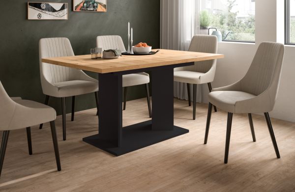 Esstisch Anton in Artisan Eiche und schwarz Tisch ausziehbar 150 - 190 x 90 cm