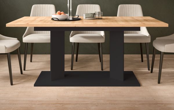 Esstisch Anton in Artisan Eiche und schwarz Tisch ausziehbar 140 - 220 x 90 cm