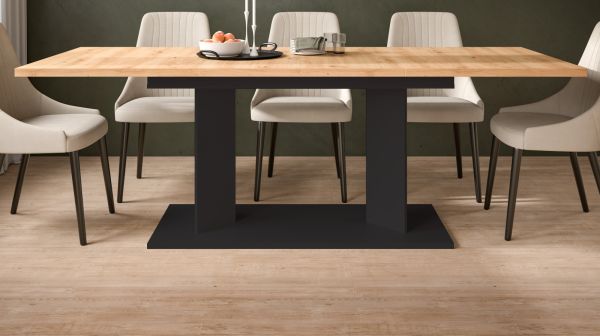 Esstisch Anton in Artisan Eiche und schwarz Tisch ausziehbar 140 - 220 x 90 cm