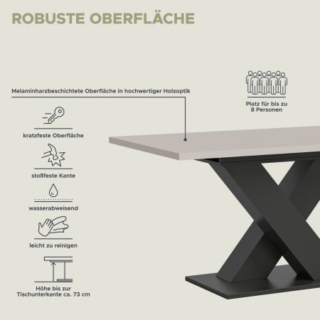 Esstisch Home-X in kaschmir und grau Tisch ausziehbar 150 - 190 cm