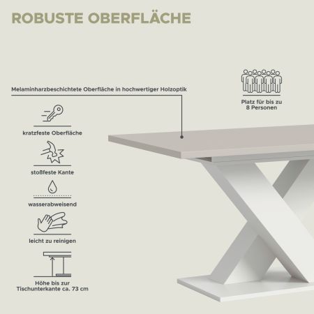 Esstisch Home-X in kaschmir und wei� Tisch ausziehbar 150 - 190 cm