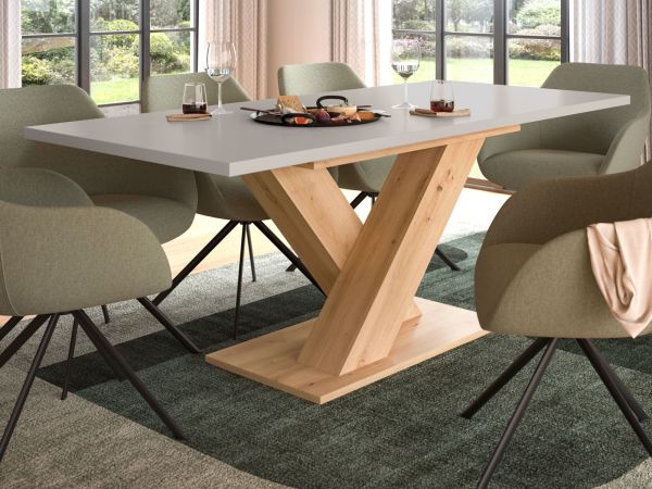 Esstisch Home-X in kaschmir und Artisan Eiche Tisch ausziehbar 150 - 190 cm