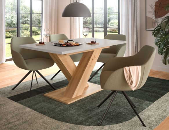Esstisch Home-X in kaschmir und Artisan Eiche Tisch ausziehbar 150 - 190 cm