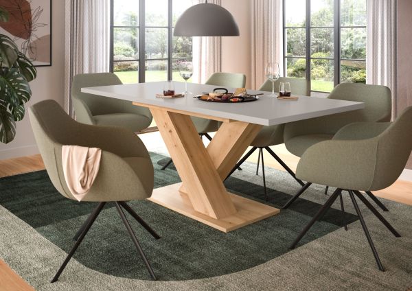 Esstisch Home-X in kaschmir und Artisan Eiche Tisch ausziehbar 150 - 190 cm