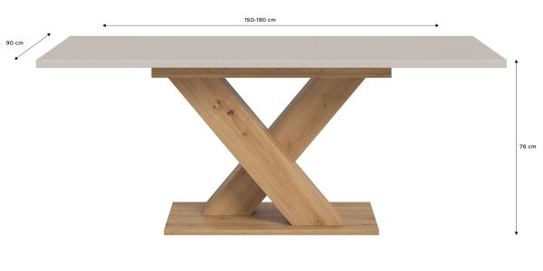 Esstisch Home-X in kaschmir und Artisan Eiche Tisch ausziehbar 150 - 190 cm