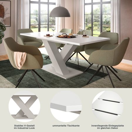 Esstisch Home-X in wei� und kaschmir Tisch ausziehbar 150 - 190 cm