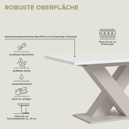 Esstisch Home-X in wei� und kaschmir Tisch ausziehbar 150 - 190 cm