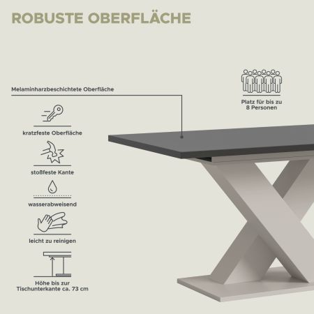 Esstisch Home-X in grau und kaschmir Tisch ausziehbar 150 - 190 cm