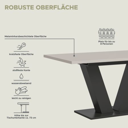Esstisch Home-X in kaschmir und grau Tisch ausziehbar 150 - 190 cm