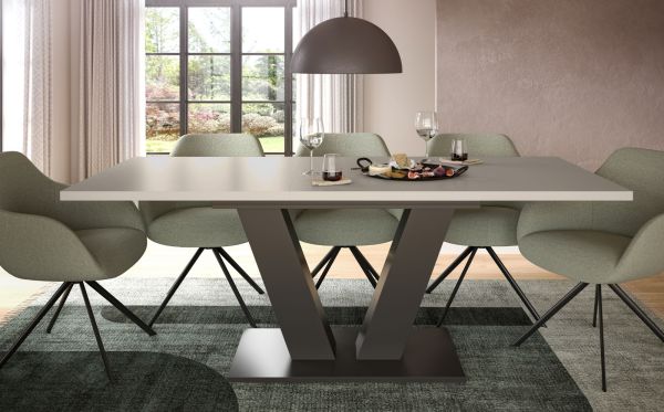 Esstisch Home-X in kaschmir und grau Tisch ausziehbar 150 - 190 cm