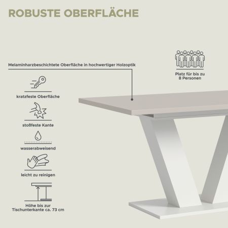 Esstisch Home-X in kaschmir und wei� Tisch ausziehbar 150 - 190 cm