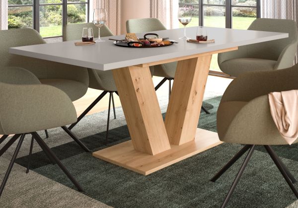 Esstisch Home-X in kaschmir und Artisan Eiche Tisch ausziehbar 150 - 190 cm