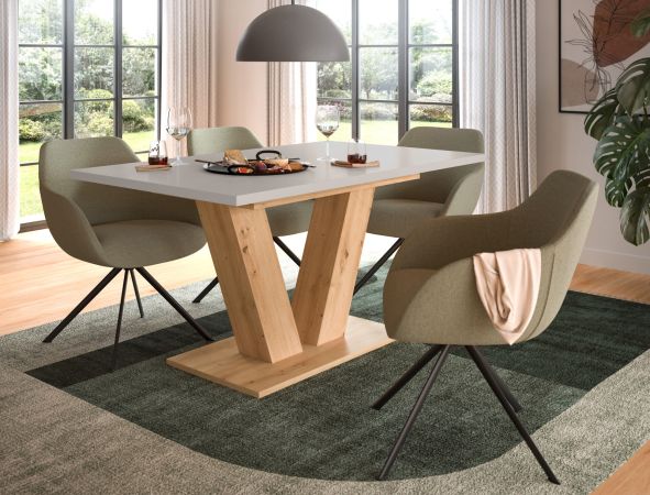 Esstisch Home-X in kaschmir und Artisan Eiche Tisch ausziehbar 150 - 190 cm