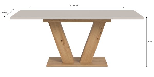 Esstisch Home-X in kaschmir und Artisan Eiche Tisch ausziehbar 150 - 190 cm