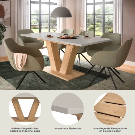 Esstisch Home-X in kaschmir und Artisan Eiche Tisch ausziehbar 150 - 190 cm