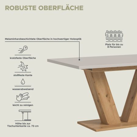 Esstisch Home-X in kaschmir und Artisan Eiche Tisch ausziehbar 150 - 190 cm