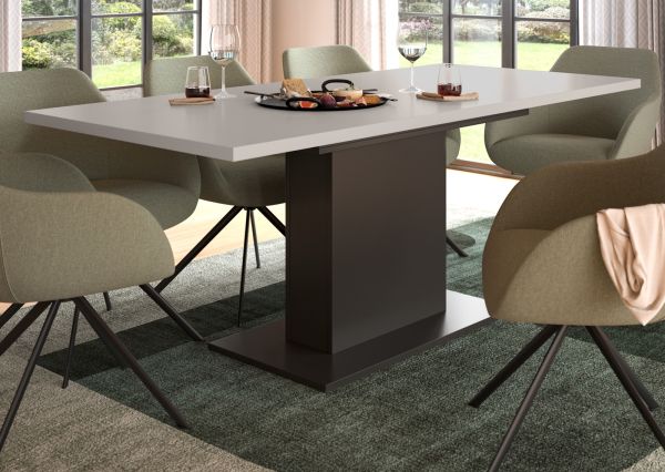 Esstisch Home-X in kaschmir und grau S�ulentisch ausziehbar 150 - 190 cm