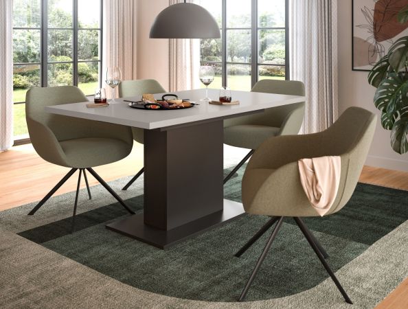 Esstisch Home-X in kaschmir und grau S�ulentisch ausziehbar 150 - 190 cm
