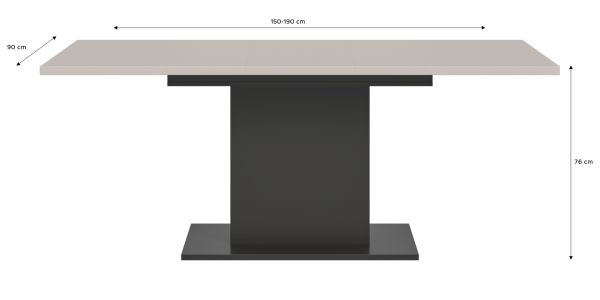 Esstisch Home-X in kaschmir und grau S�ulentisch ausziehbar 150 - 190 cm