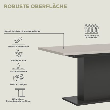 Esstisch Home-X in kaschmir und grau S�ulentisch ausziehbar 150 - 190 cm