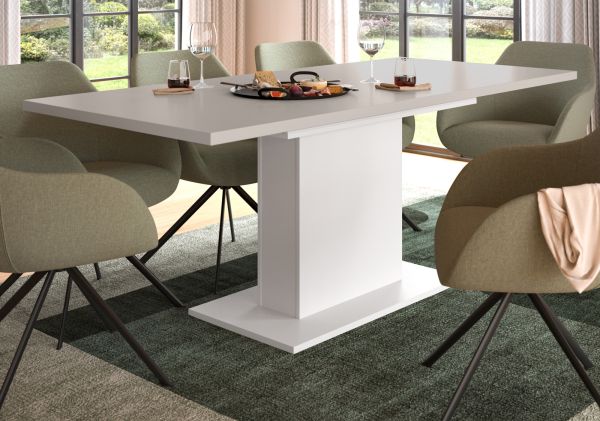 Esstisch Home-X in kaschmir und wei� S�ulentisch ausziehbar 150 - 190 cm