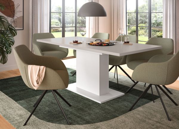 Esstisch Home-X in kaschmir und wei� S�ulentisch ausziehbar 150 - 190 cm