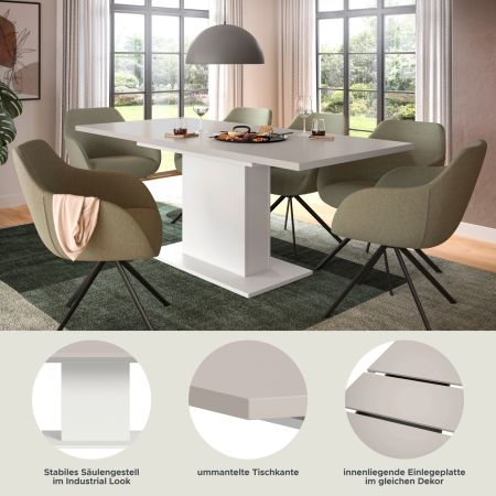 Esstisch Home-X in kaschmir und wei� S�ulentisch ausziehbar 150 - 190 cm