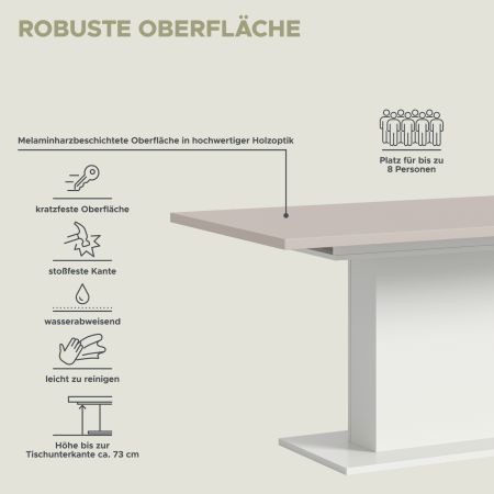 Esstisch Home-X in kaschmir und wei� S�ulentisch ausziehbar 150 - 190 cm