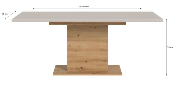 Esstisch Home-X in kaschmir und Artisan Eiche S�ulentisch ausziehbar 150 - 190 cm