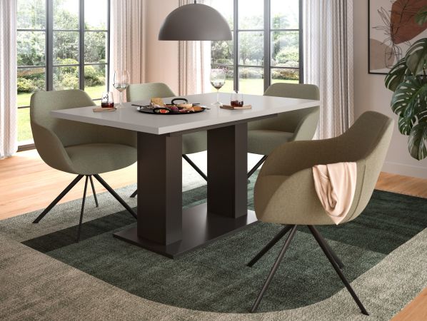 Esstisch Home-X in kaschmir und grau S�ulentisch ausziehbar 150 - 190 cm