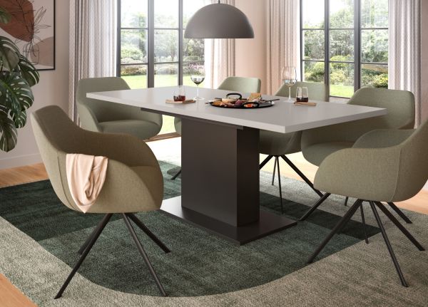 Esstisch Home-X in kaschmir und grau S�ulentisch ausziehbar 150 - 190 cm