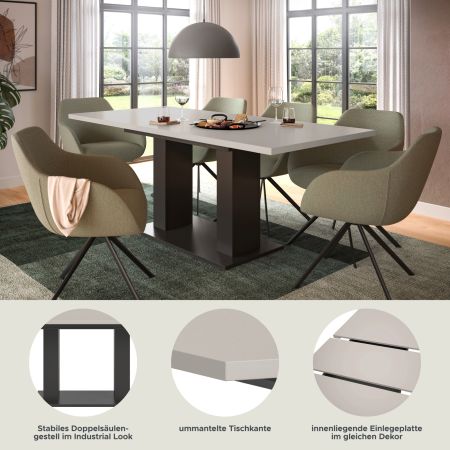 Esstisch Home-X in kaschmir und grau S�ulentisch ausziehbar 150 - 190 cm