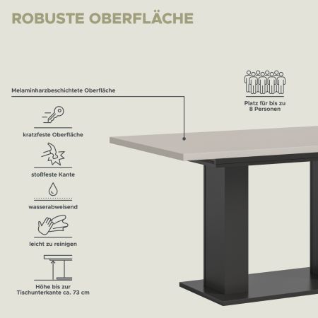 Esstisch Home-X in kaschmir und grau S�ulentisch ausziehbar 150 - 190 cm