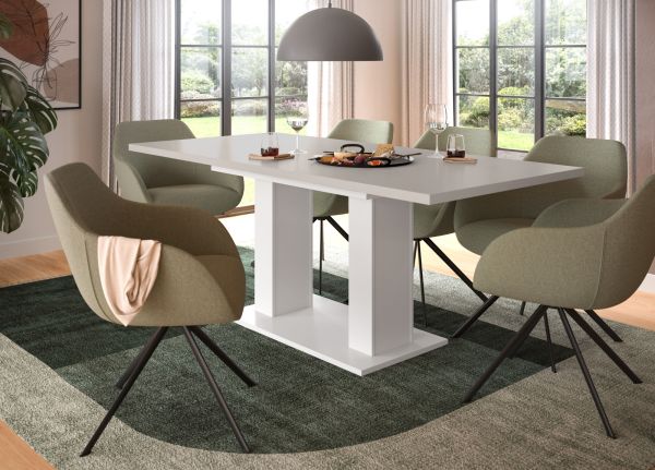 Esstisch Home-X in kaschmir und wei� S�ulentisch ausziehbar 150 - 190 cm