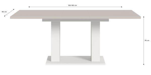 Esstisch Home-X in kaschmir und wei� S�ulentisch ausziehbar 150 - 190 cm