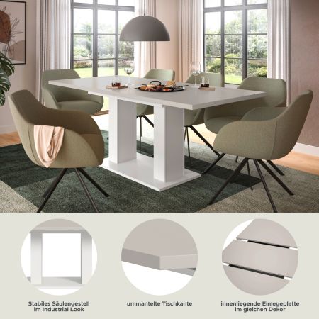 Esstisch Home-X in kaschmir und wei� S�ulentisch ausziehbar 150 - 190 cm