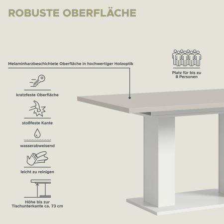 Esstisch Home-X in kaschmir und wei� S�ulentisch ausziehbar 150 - 190 cm