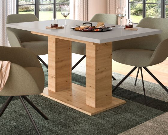 Esstisch Home-X in kaschmir und Artisan Eiche S�ulentisch ausziehbar 150 - 190 cm