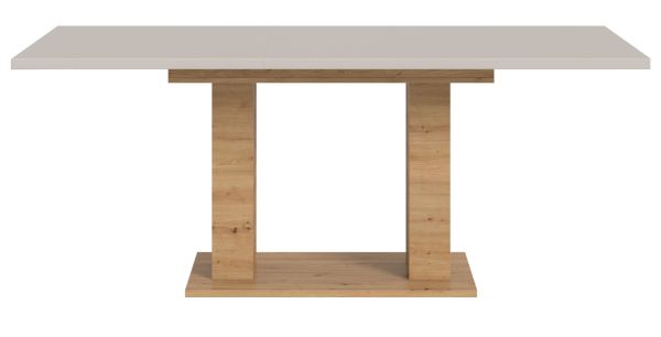 Esstisch Home-X in kaschmir und Artisan Eiche S�ulentisch ausziehbar 150 - 190 cm