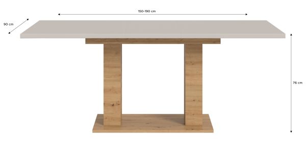 Esstisch Home-X in kaschmir und Artisan Eiche S�ulentisch ausziehbar 150 - 190 cm