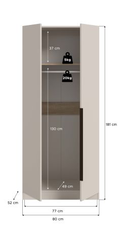 Kleiderschrank Swan in kaschmir Dreht�renschrank 2-t�rig 80 x 181 cm