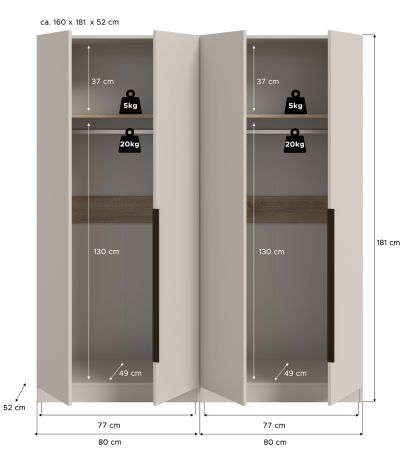 Kleiderschrank Swan in kaschmir Dreht�renschrank 4-t�rig 160 x 181 cm