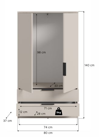 Kleiderschrank Swan in kaschmir W�scheschrank 2-t�rig 80 x 140 cm