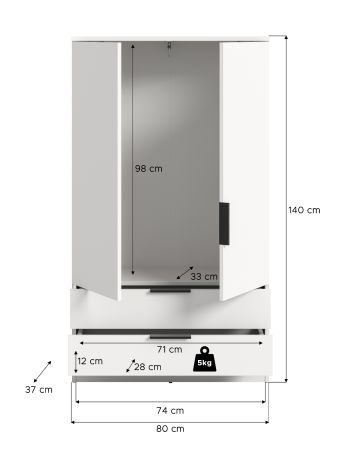 Kleiderschrank Swan in wei� W�scheschrank 2-t�rig 80 x 140 cm