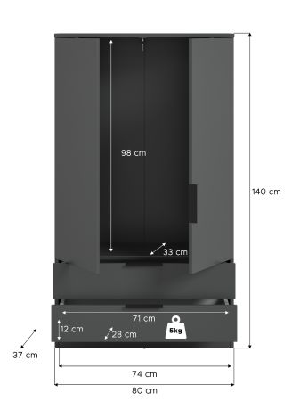 Kleiderschrank Swan in grau W�scheschrank 2-t�rig 80 x 140 cm
