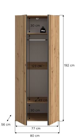Kleiderschrank Bj�rke in Artisan Eiche und grau Dreht�renschrank 2-t�rig 80 x 192 cm
