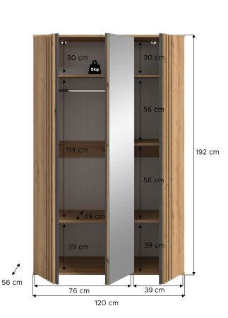 Kleiderschrank Bj�rke in Artisan Eiche und grau Dreht�renschrank mit Spiegel 120 x 192 cm