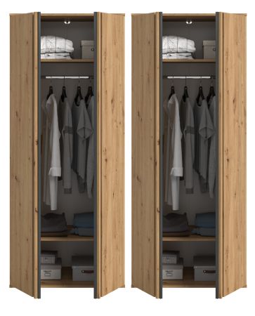 Kleiderschrank Bj�rke in Artisan Eiche und grau Dreht�renschrank 4-t�rig 160 x 192 cm